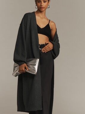 Anthropologie Long Dark Gray Knit Cardigan